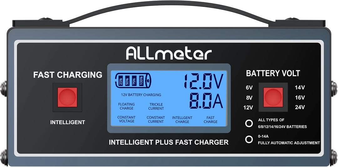 8 Volt Battery Charger - Smart Fully Automatic 0-14A Maintainer for 8V Golf Cart & Automotive Batteries, Also Works with 6/12/14/16/24V AGM, Gel, Lead-Acid