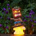 Solar Tiki Statue Outdoor Decor-Tiki Bar Decor-Garden Tiki Surfing Statues Waterproof Decoration Figurine for Tiki Bar,Patio,Balcony,Yard,Lawn,Table,Desk 9.92 Inches Tall