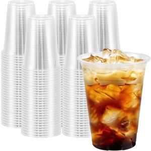 300 Pack 16 oz Clear Plastic Cups, Disposable Plastic Coffee Cups No Lids, Cold Drinking Cup, PET Crystal Clear Cup Bulk, 16 oz Drinkware for Travel, Office, Home