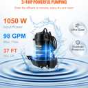 VEVOR 3/4 HP Submersible Sewage Pump, Cast Iron Submersible Sump Pump, Wear-proof Cast Iron Construction, with Tethered Float Switch, 10 FT Power Cord