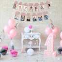 PartyHooman 1st Birthday Photo Banner for Baby from Newborn to 12 Months, 1st Birthday Decorations Girl Monthly Milestones Garland | 1 Year Old First Photo Banner Pre-strung with Frame (Rose Gold)