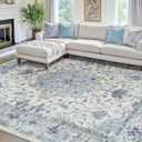 Area Rugs 8'x10' Washable Non-Slip, Floral Vintage Distress Print Pattern Medallion Carpet for Living Room Bedroom Dining Room, Light Blue Navy Beige Gray White