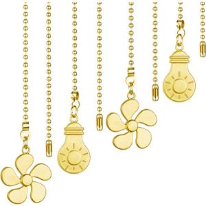 Ceiling Fan Pull Chain Kit - 4PCS 12 Inch Extender With Bulb and Fan Pattern Pendant, Brass Connector (Brass)