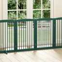 PUPETPO Freestanding Pet Gate for Dogs, Foldable Wooden Dog Gate for House, Extra Wide Indoor Pet Barrier for Stair, Doorway, Hall, Support Feet Included, 120 Inch Wide, 6 Panels 24",Green