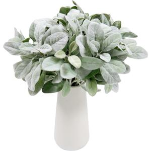SHACOS Artificial Flocked Lambs Ear Stem 12 Pieces Lamb's Ear Branch Foliage Pick Greenery Leaf Flower Spray for Home Wedding DIY Floral Arrangement