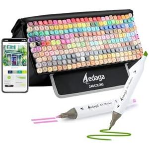 AEDAGA 240 Colors Alcohol Markers with Free App, Dual Tip Art Marker with Kickstand Case for Artists Adults. Alcohol Based Markers for Coloring Painting Sketching and Drawing, Great Gift