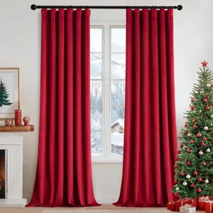 MIULEE Christmas Velvet Curtains 96 Inches Long 2 Panels Set for Bedroom, Pinch Pleat Back Tab Thermal Insulated Living Room Darkening Drapes Pleated Blackout Floor to Ceiling Curtain with Hooks, Red