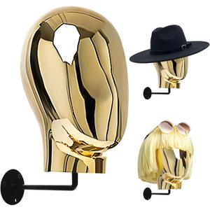 CHADWICK Mannequin Head Wall Mount Wig Stand, Chrome Wig Holder, Hanging Wig Stand, Hat Display Stand, 20 Inch Manikin Head Block for Wigs, Hats, Headwear, Luxury Look at Home, Salon, Head Swivels