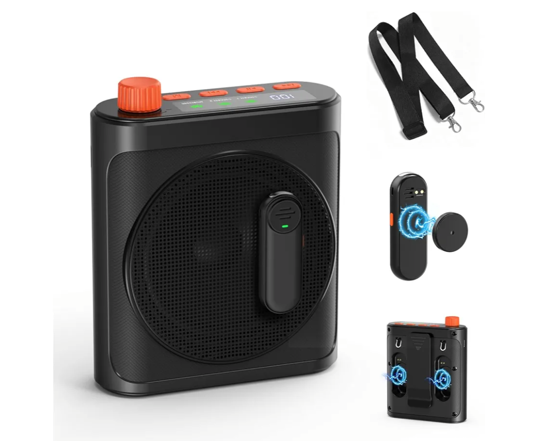 yAyusi Wireless Voice Amplifier for Teachers with 2 Magnetic Lavalier Mics, Hands Free Mini Portable Microphone and Speaker with Lanyard, Rechargeable Teacher Microphones for Classroom/Meetings/Speech