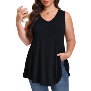 LARACE Plus Size Tank Tops for Women V Neck Casual Sleevelss Tunic Summer Clothes Flowy Shirts for Leggings (4X, Black)