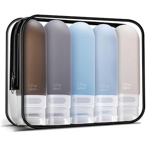 yahaa 3oz Travel Bottles for Toiletries,Silicone Leak Proof Squeezable Travel Containers,TSA Approved Travel Essentials Bag for Shampoo Conditioner,11 Pack,Black Pack