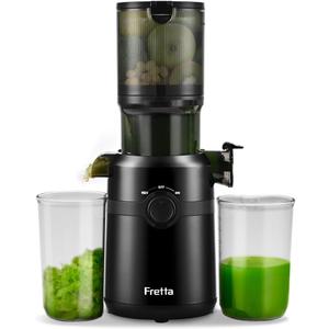 Juicer Machines,Fretta Cold Press Juicer Machines with American-Sourced PCTG Material,Fit Whole Fruits & Vegetables,Easy to Clean,Truly BPA-Free,Classic Black (1.0 L)
