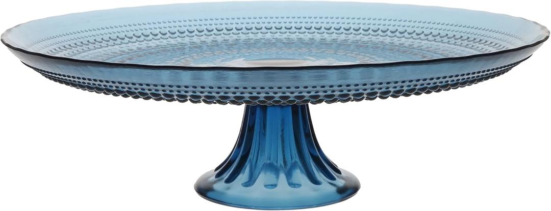 Fortessa Jupiter Beaded Hobnail Glass, 13 Inch Cake Stand, Cornflower Blue