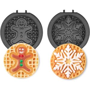 Dash MultiMaker Mini System Removable Plate Set - Nonstick Replacement Plates for Christmas Waffle Breakfast - Waffle Maker Not Included - 4-Inch - 2-Pack - Gingerbread & Snowflake