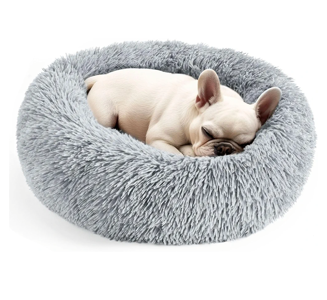 Hoewina Dog & Cat Bed for Indoor Cats, 20in Calming Donut Bed for Puppy and Kitten, Washable Round Fluffy Pet Bed for Small Medium Dogs and Cats (Light Grey)