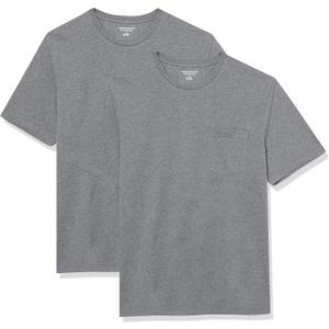 Amazon Essentials Men's T-Shirts, Short-Sleeve Crewneck Pocket, Cotton, 2-Pack (Gray, XS)