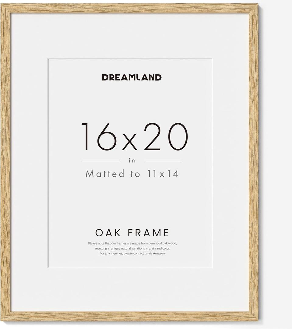 16x20 Picture Frame Solid Oak Natural Wood Frame Wood Picture Frames Mat for 11x14 with Tempered Glass for Wall & Tabletop Wall Hook Display, Natural Color 1P