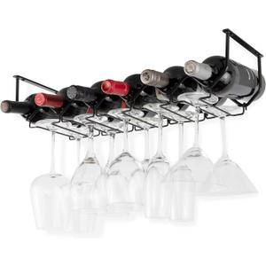 Wallniture Piccola Under Cabinet Wine Rack & Glasses Holder, Kitchen Organization with 6 Bottle Organizer Metal Black, 4.2x 21.7x 7.3 Inches