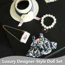 17cm Doll Clothes Set with Fashion Accessories - Premium Luxury Baby Doll Outfits & Designer Clothes Bundle, Unique Fashion Style Dresses with Hat & Pearl Necklace & Bag Accessories(Blue)