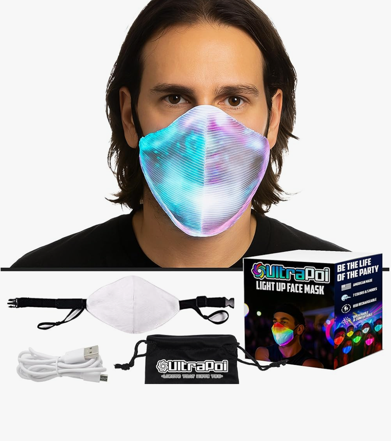 Face Mask Light Up Multi Color LED USB Rechargeable Glowing Luminous Dust Cover for Party Festival Dancing Rave Masquerade Christmas Costumes