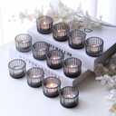 VOHO 24pcs Smokey Grey Tealight Candle Holder for Neutral Room Decor, Ribbed Votive Candle Holders for Table Centerpiece, Glass Tea Light Candle Holders Decoration for Coffee Table, Formal Anniversary