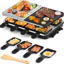Voohek Raclette Grill Indoor Grills Electric Smokeless Korean BBQ Grill Table, 2 in 1 Nonstick Plate & Cooking Stone with Raclette Cheese Pans &Spatula, Griddle Adjustable Temperature 1300W Home Party