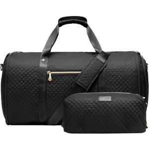Coolife Garment Bag Carry On Convertible Travel Duffel Bag with Shoe Pouch Weekender Bag for Women Men 2 in 1 Hanging Suit Bag with Shoulder Strap Business Travel Bag (Black, Standard)