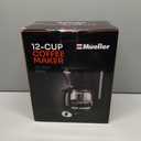 Mueller 12-Cup Drip Coffee Maker - Borosilicate Carafe, Auto-Off, Reusable Filter, Anti-Drip, Keep-Warm Function, Clear Water Level Window Coffee Machine, Kitchen Essentials & Accessories (Black)