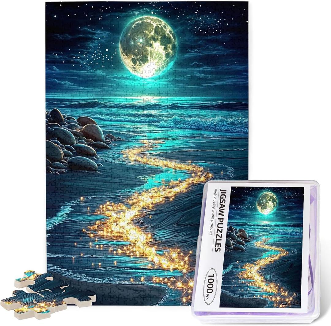 Seaside Moon Puzzles 1000 Pieces Beach Puzzles for AdultsOcean Beach Theme Jigsaw PuzzlesSeaside Puzzle 1000 PiecesEducational Toys Challenging Fun Games for Family and Friends