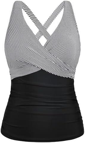 Firpearl Women Underwire Tankini Top Only Twist V Neck Swimsuits for Big Busted Ruched Tummy Control Bathing Suits Top, L