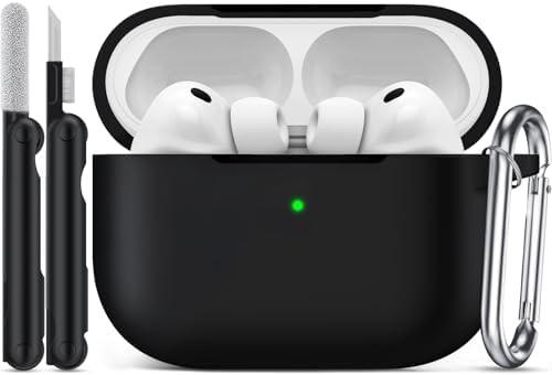 Joremx for AirPods Pro 3 Case (2025), Soft Silicone Protective Cover Compatible with Apple AirPods Pro 3rd Generation Case with Cleaning Kit for Women Men, AirPods Pro Accessories with Keychain, Black