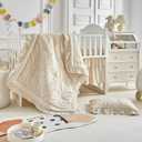 AIKASY The Ruffled Shabby Crib Bedding Set for Girls, Baby Quilted Comforter with Fitted Sheet, Bed Skirt, and Pillowcase. (Khaki)
