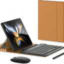 for Samsung Galaxy Z Fold 7 6 5 Keyboard and Mouse, Portable Mini 7.9inch Bluetooth Keyboard with Leather Case and Capacitive Pen, 4 in 1 Set for Z Trifold Fold7 Accessories (Brown)