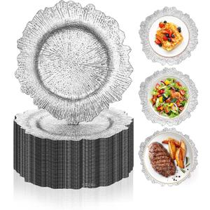 Silver Charger Plates Bulk 100Pcs, 13" Reef Chargers for Wedding