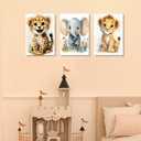 3Pcs Safari Animals Nursery Canvas Wall Art Jungle Animals Cheetah Elephant lion Posters Print Kids Room Watercolor Pictures Wall Decor for Boy Girl and Baby Room wall decoration 16x24in Canvas