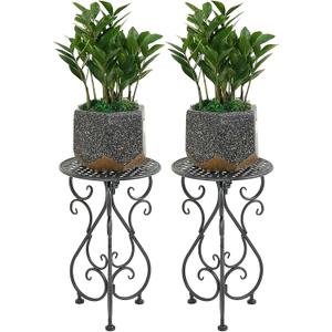 NAKUPE Metal Plant Stands 2 Pack, Heavy Duty Plant Pedestal 17" Tall, Single Flower Pot Holder for Indoor, Outdoor, Patio, Porch, Garden, Balcony, Black