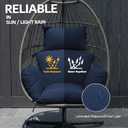 Egg Chair Cushion with 8 Securing Straps, Water-Repellent & Fade-Resistant Faux Linen, Removable Cover, Replacement Cushion for Most Single Outdoor Hanging Swing Egg Chairs Navy