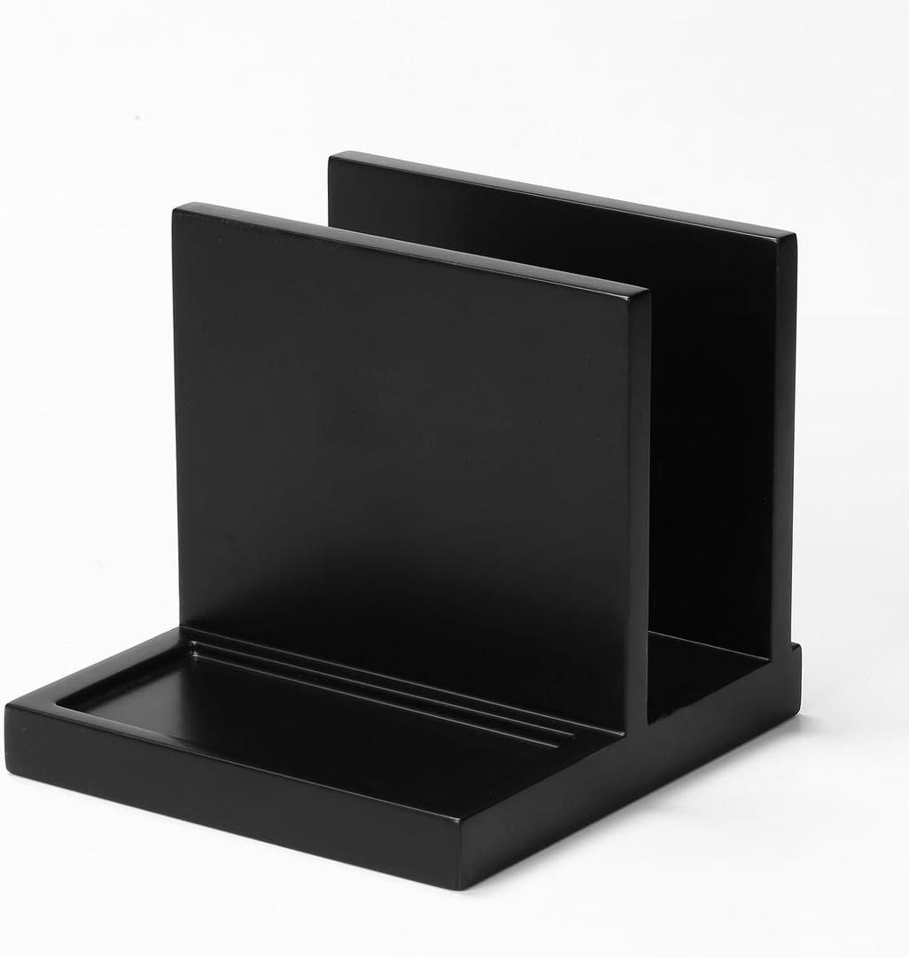 Wooden Napkin Holder napkin salt pepper holder with Salt and Pepper Shakers Caddy,Suitable for Kitchen, Restaurant, Bar, Office, Parties, Home Dcor Black