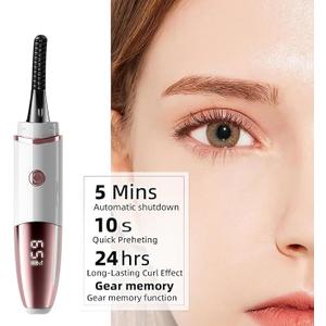 24 Hours Long Lasting - Rechargeable Electric Eyelash Curler with Type-C, with 4 Heating Modes Anti-Burn Mini Lash Curler with LED Display-White