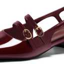 Coutgo Womens Mary Jane Chunky Low Heels Slingback Pumps Closed Square Toe Wedding Dress Shoes (9, Dark Red)