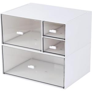 Desk Organizer with 4 Drawers, Makeup Organizer, Desktop Storage Box, Cosmetics Storage Box for nail polish, Lipstick, Brushes, Jewelry, Skincare, Bathroom Organization Boxes(White)