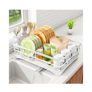 SAYZH Dish Drying Rack  Stainless Steel Dish Rack for Kitchen Counter, LargeCapacity Dish Drainer with Cutlery Holder, Kitchen Organizer for Dishes, Spoons and Forks, White