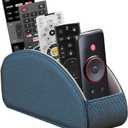 Leather Remote Control Holder,TV Remote Caddy with 5 Compartments,Desktop Organizer,for Store TV,DVD,Blu-Ray,Media Player,Heater Controllers(Blue)