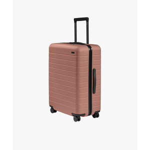 Away Medium Checked Luggage, Lightweight Hard Shell Suitcase with Spinner Wheels, Durable Rolling Luggage, TSA Lock, 26 Inch, Clay Pink