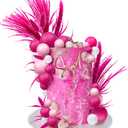 40 PCS Hot Pink Girl Cake Toppers Ball Decoration Boho Bunny Tails Reed Grass for Wedding Birthday Baby Shower Party Supplies