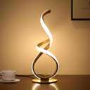 Bedside Table Lamp, LED Touch Dimmable Spiral Desk Lamp for Night Stands, 3 Color Temperature Modern Nightstand Light, Unique Side Light for Living Room, Bedroom, Gold