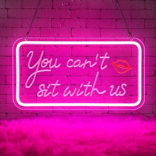 Sneignon You Can’t Sit With Us Neon Sign,Neon Signs for Wall Decor,Pink Led Sign,Neon Lights for Bedroom,Aesthetic Room Decor for Teen Girls Neon Light Signs for Wedding Party,Dimmer Switch USB Powerd