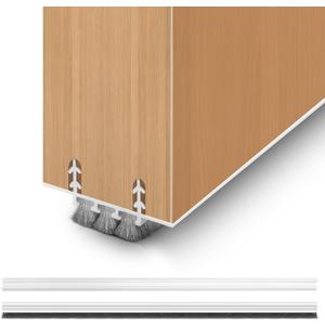 2 Pack Door Draft Stopper, Cuttable Concealed Kerf/Channel Fit Under Door Sweep, Draft Stopper Threshold Seal Bottom of Door Weatherstrip Kerf Weather Stripping Doors (White, 39 inch)