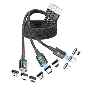 Kuulaa 3Pack Magnetic Charging Cable Magnetic Lightning Cable Magnetic Phone Charger 3A Fast Charging with 3 in 1 Charging Tips Nylon-Braided Phone Cable Compatible for iProduct/Type C/Micro Device