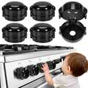 Stove Knob Safety Covers, for Knob Diameter Less Than 2.4", Dual Grip Safety Shield, Press Gas Stove Knob Locks, Creative Oven Lock Knob Covers for Child Safety, Black Color, Pack of 5